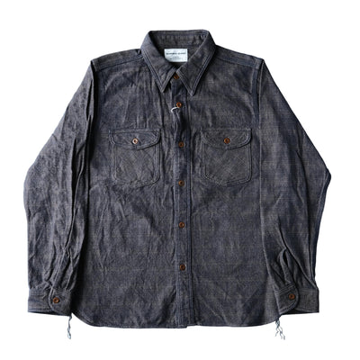 Samurai Jeans SSS26-KSK "Ai-Madara" Natural Indigo x Brown Sashiko Work Shirt
