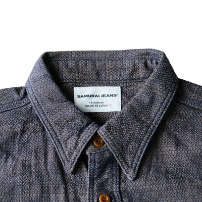 Samurai Jeans SSS26-KSK "Ai-Madara" Natural Indigo x Brown Sashiko Work Shirt