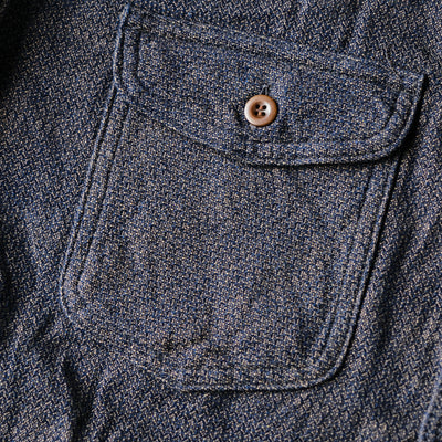 Samurai Jeans SSS26-KSK "Ai-Madara" Natural Indigo x Brown Sashiko Work Shirt