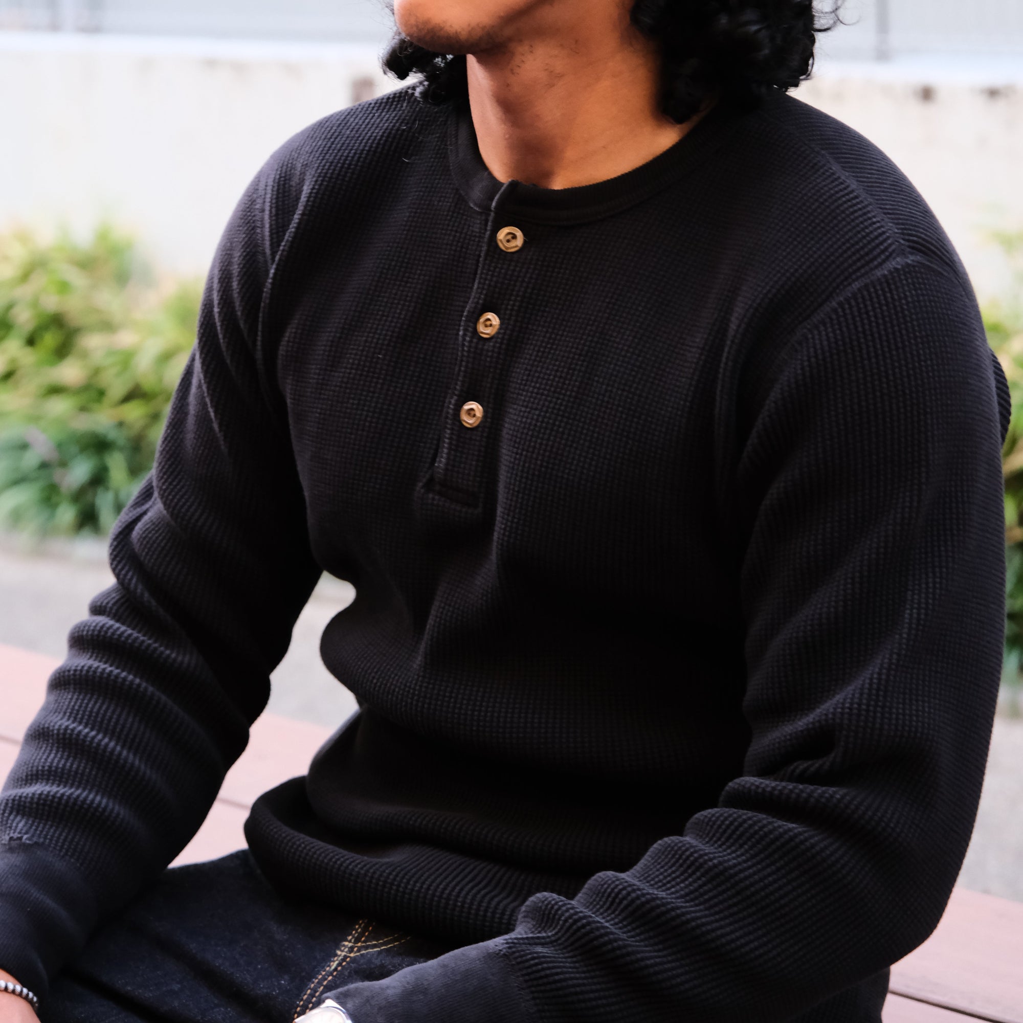 Studio D'Artisan L/S Heavy Thermal Henley (Black)