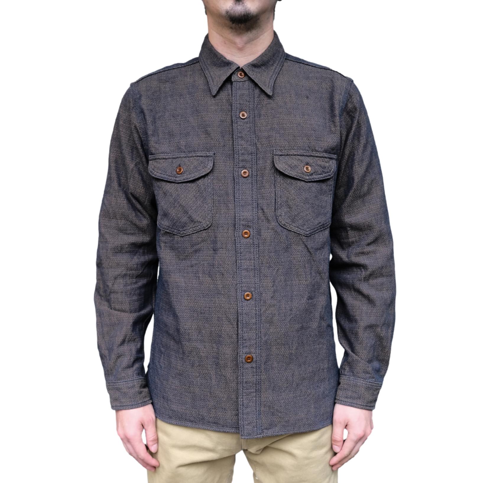 Samurai Jeans SSS26-KSK "Ai-Madara" Natural Indigo x Brown Sashiko Work Shirt