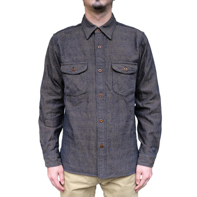 Samurai Jeans SSS26-KSK "Ai-Madara" Natural Indigo x Brown Sashiko Work Shirt