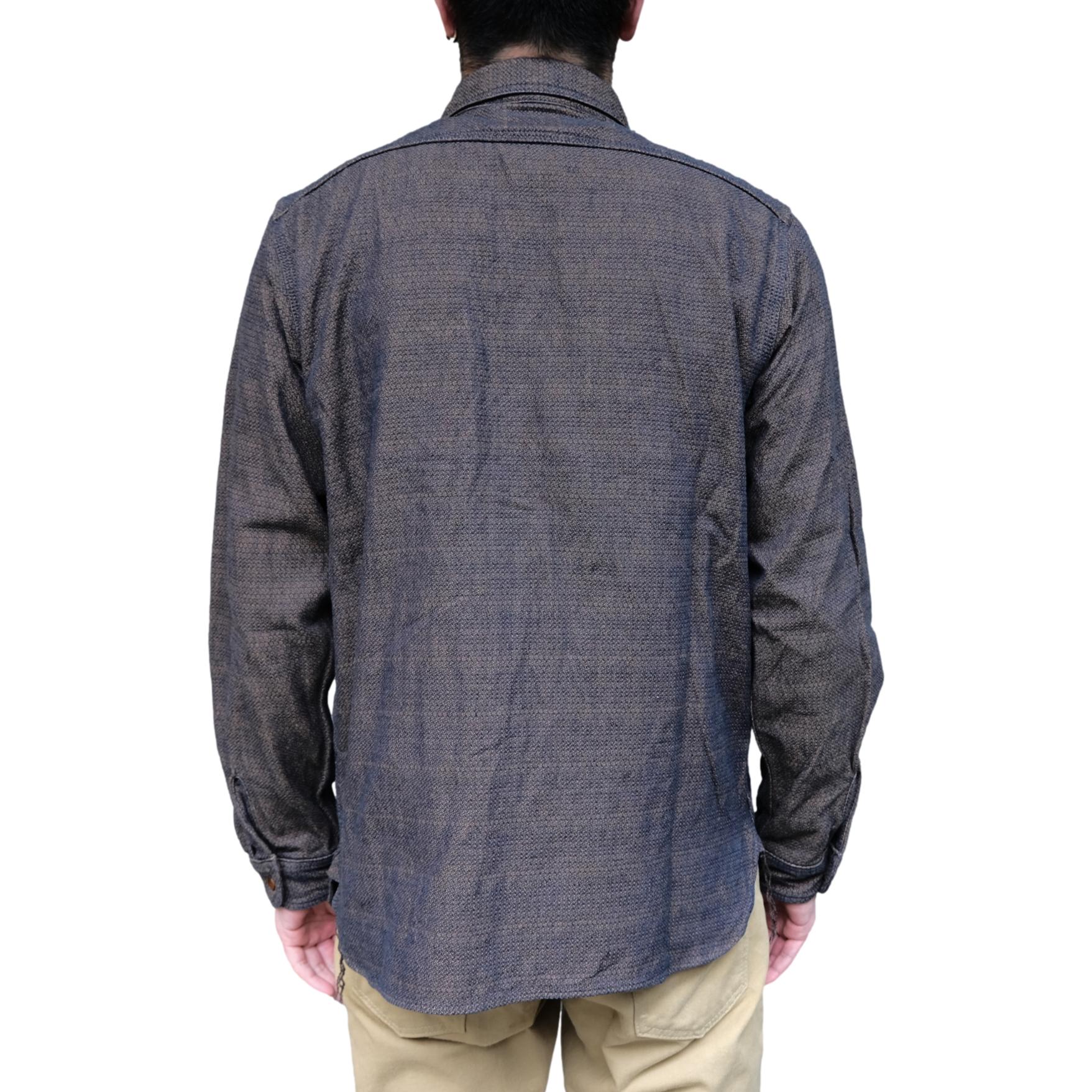 Samurai Jeans SSS26-KSK "Ai-Madara" Natural Indigo x Brown Sashiko Work Shirt