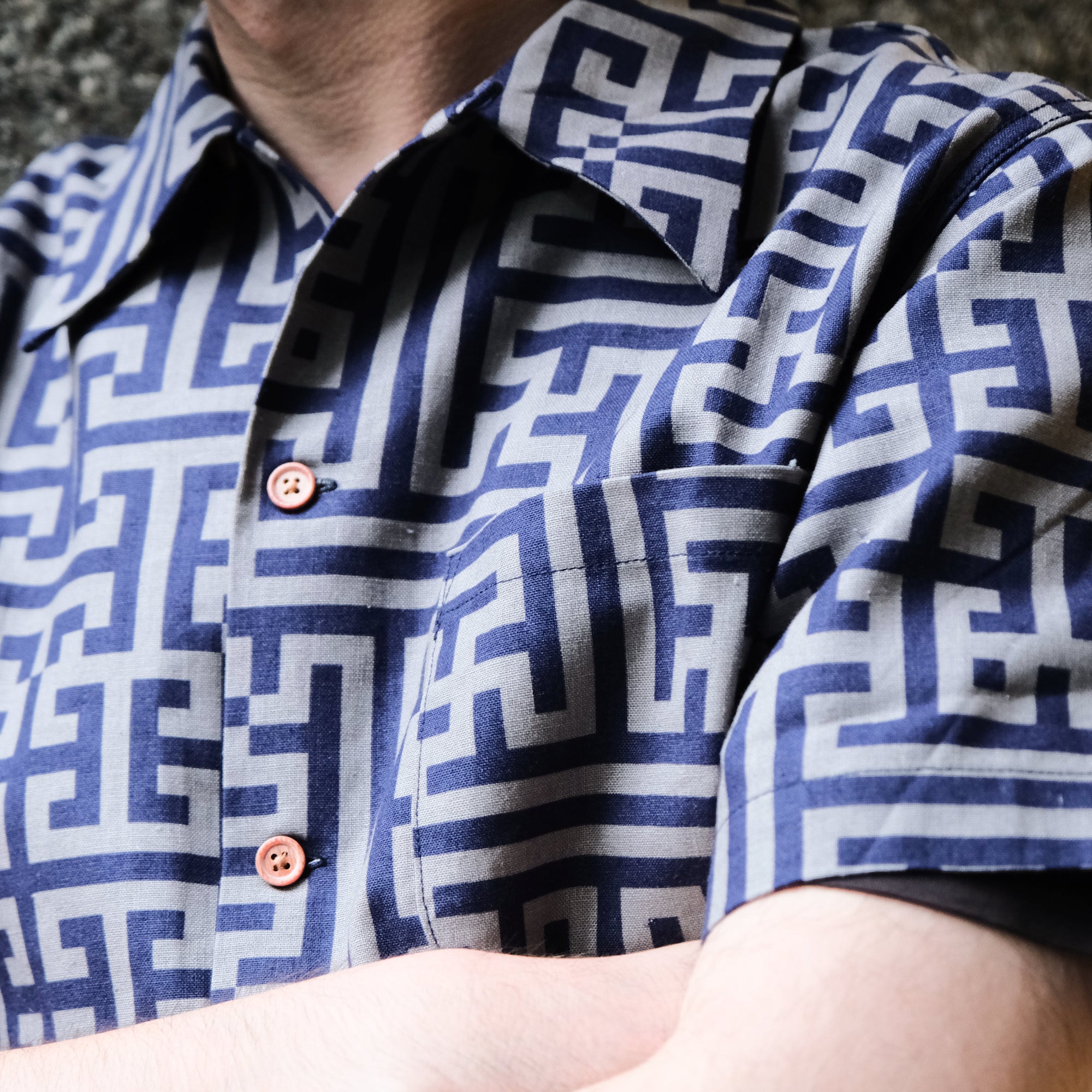 Samurai Jeans SSA26-02 Geometric Pattern Aloha Shirt