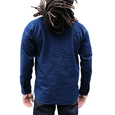 Samurai Jeans SSS26-ARS Natural Indigo Lattice Sashiko Work Shirt