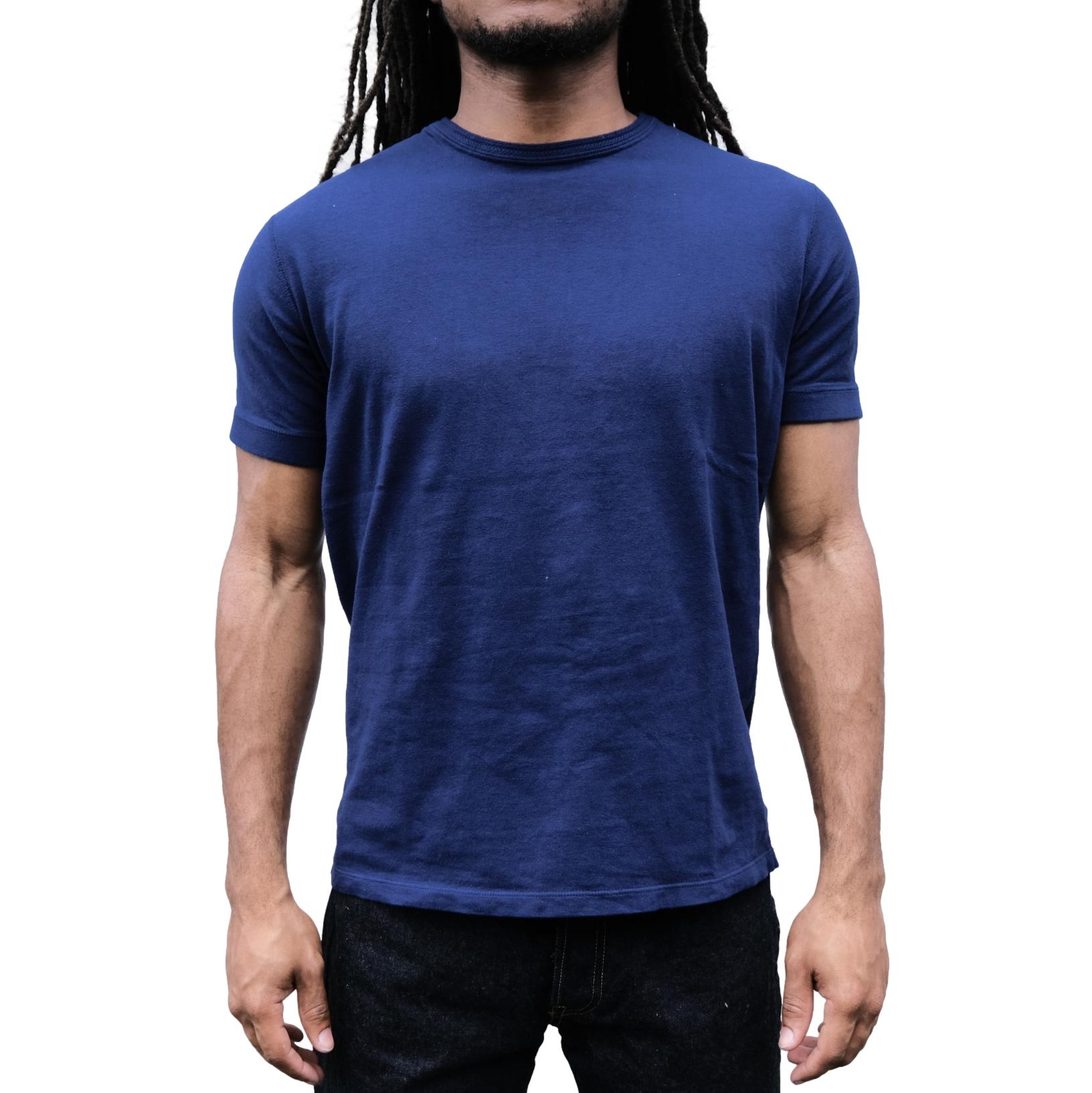 Loop & Weft Loopwheel Ribbed Cuff S/S Crewneck Tee (Navy) - Okayama Denim