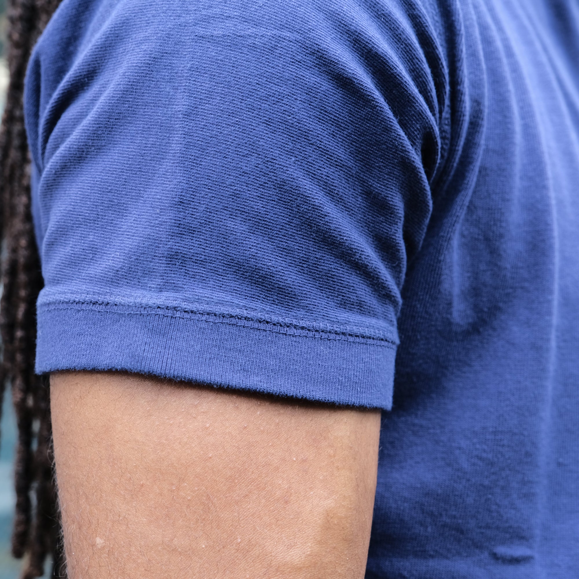Loop & Weft Loopwheel Ribbed Cuff S/S Crewneck Tee (Navy) - Okayama Denim