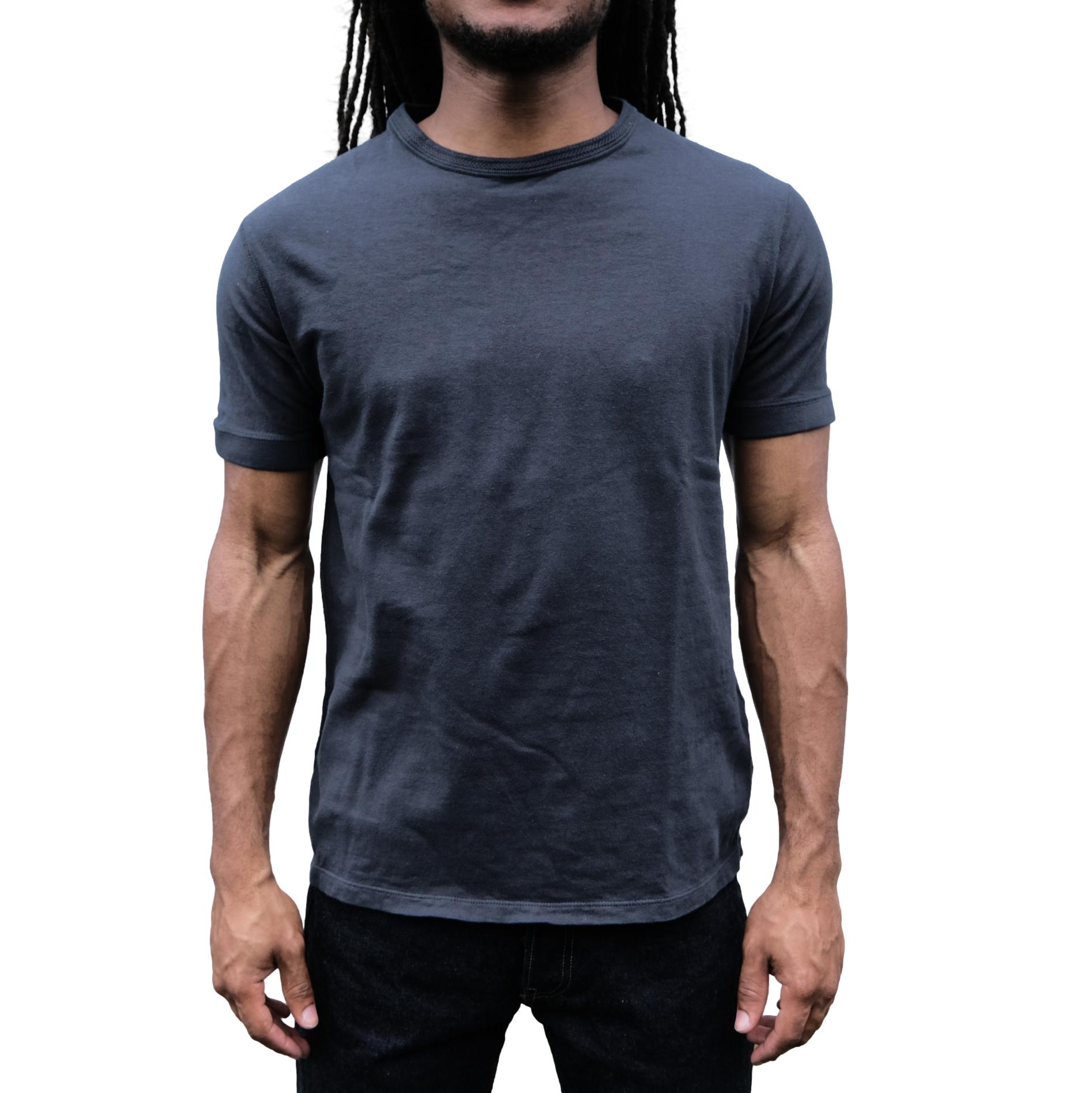 Loop & Weft Loopwheel Ribbed Cuff S/S Crewneck Tee (Black) - Okayama Denim