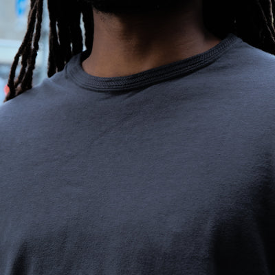 Loop & Weft Loopwheel Ribbed Cuff S/S Crewneck Tee (Black) - Okayama Denim