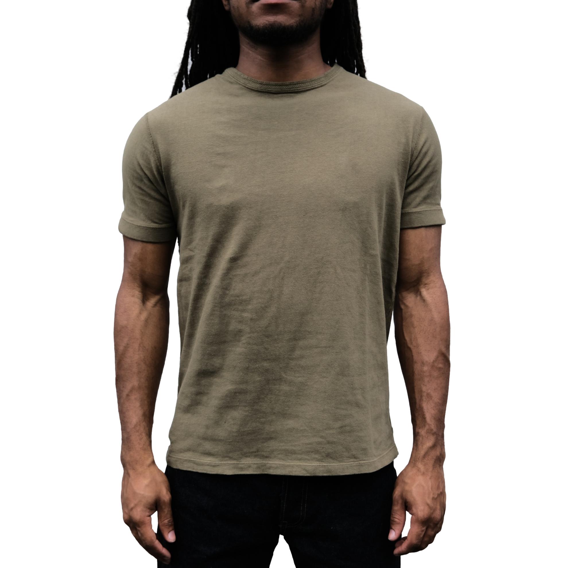 Loop & Weft Loopwheel Ribbed Cuff S/S Crewneck Tee (Olive) - Okayama Denim
