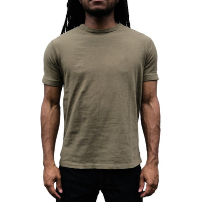 Loop & Weft Loopwheel Ribbed Cuff S/S Crewneck Tee (Olive) - Okayama Denim