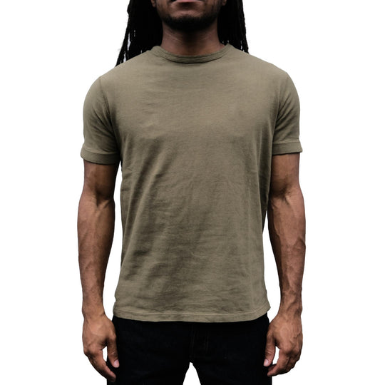 Loop & Weft Loopwheel Ribbed Cuff S/S Crewneck Tee (Olive)