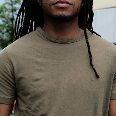 Loop & Weft Loopwheel Ribbed Cuff S/S Crewneck Tee (Olive) - Okayama Denim