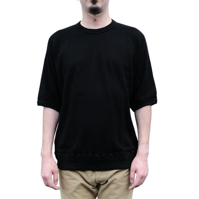 The Flat Head Loopwheel Honeycomb Thermal Tee (Black) - Okayama Denim