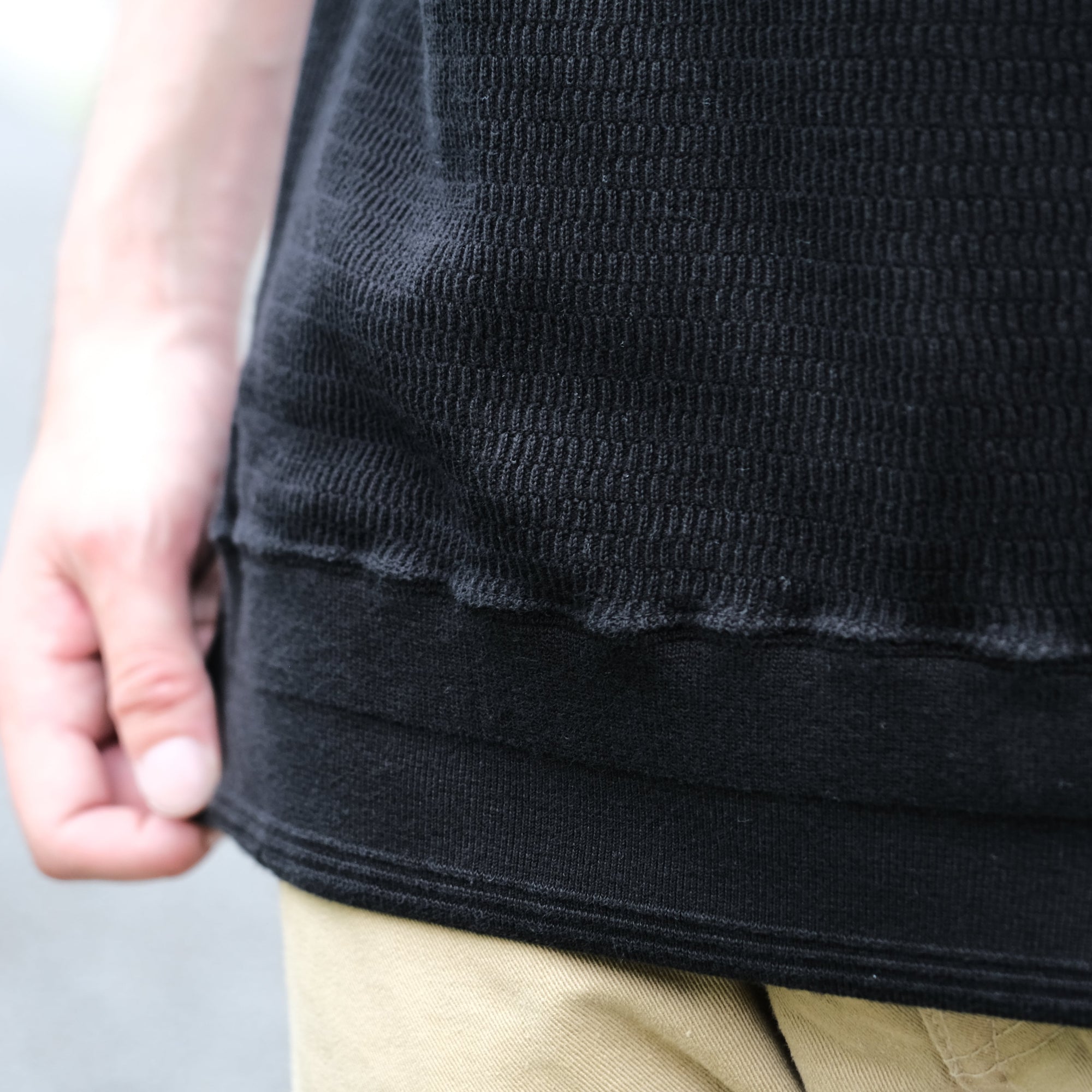 The Flat Head Loopwheel Honeycomb Thermal Tee (Black) - Okayama Denim