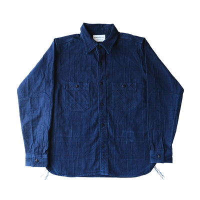 Samurai Jeans SSS26-ARS Natural Indigo Lattice Sashiko Work Shirt