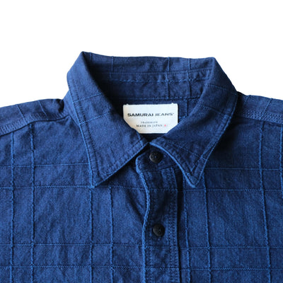 Samurai Jeans SSS26-ARS Natural Indigo Lattice Sashiko Work Shirt