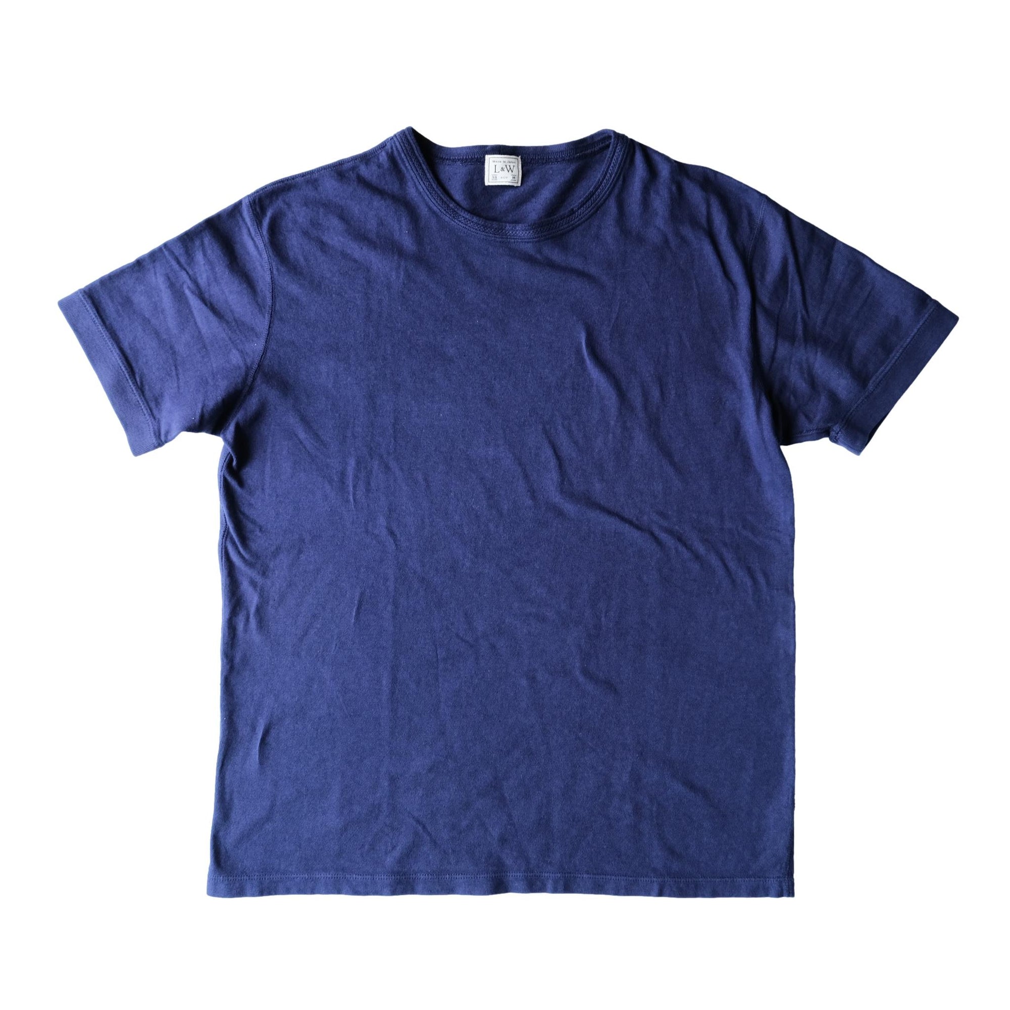 Loop & Weft Loopwheel Ribbed Cuff S/S Crewneck Tee (Navy) - Okayama Denim