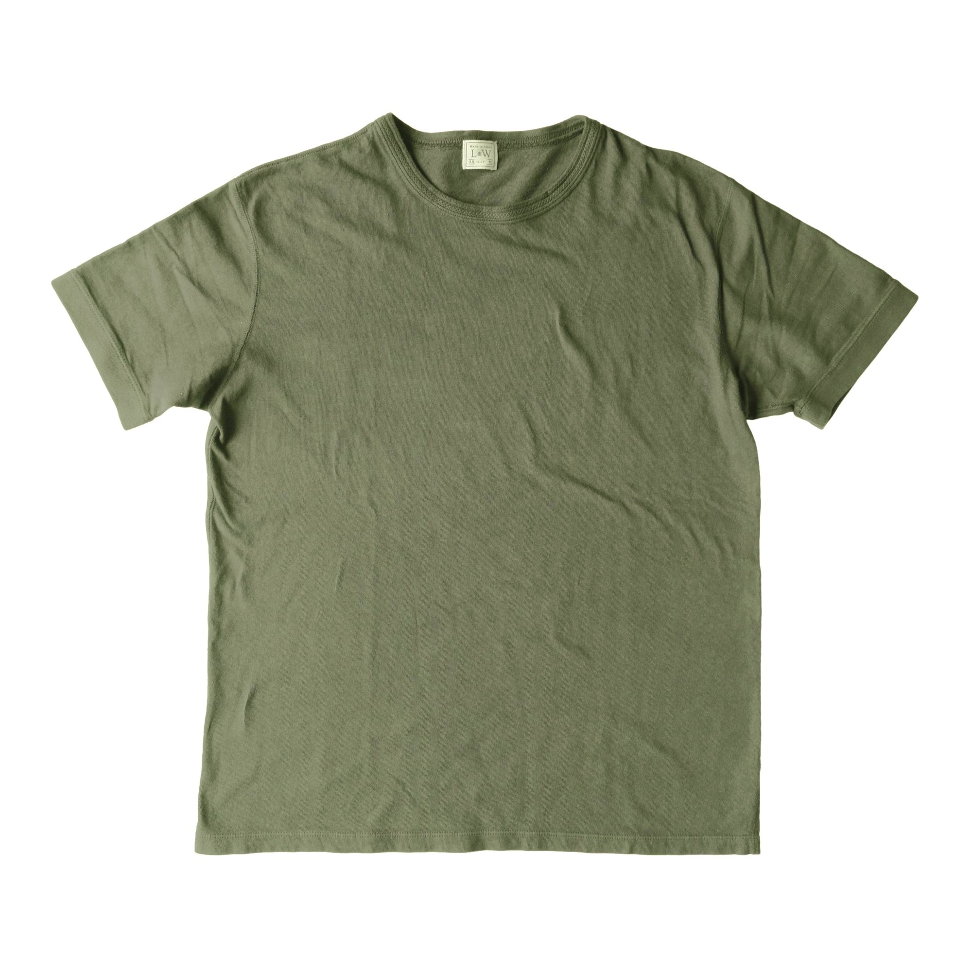 Loop & Weft Loopwheel Ribbed Cuff S/S Crewneck Tee (Olive) - Okayama Denim