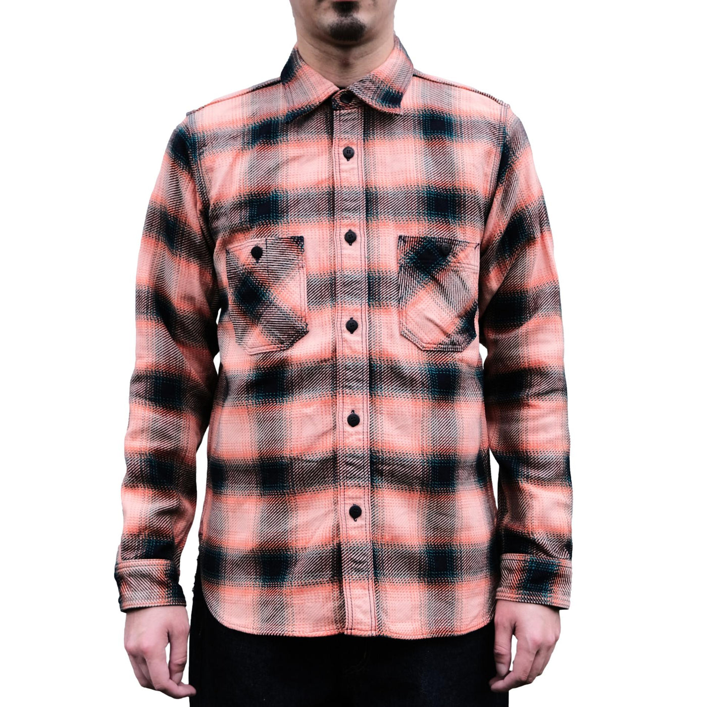 Samurai Jeans SIN25-01 Heavyweight Rope Dyed Indigo Flannel Shirt (Pink)