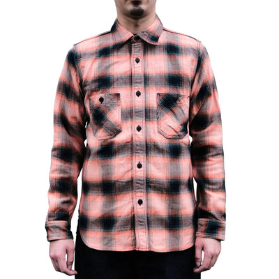Samurai Jeans SIN25-01 Heavyweight Rope Dyed Indigo Flannel Shirt (Pink)