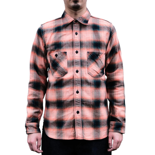 Samurai Jeans SIN25-01 Heavyweight Rope Dyed Indigo Flannel Shirt (Pink)