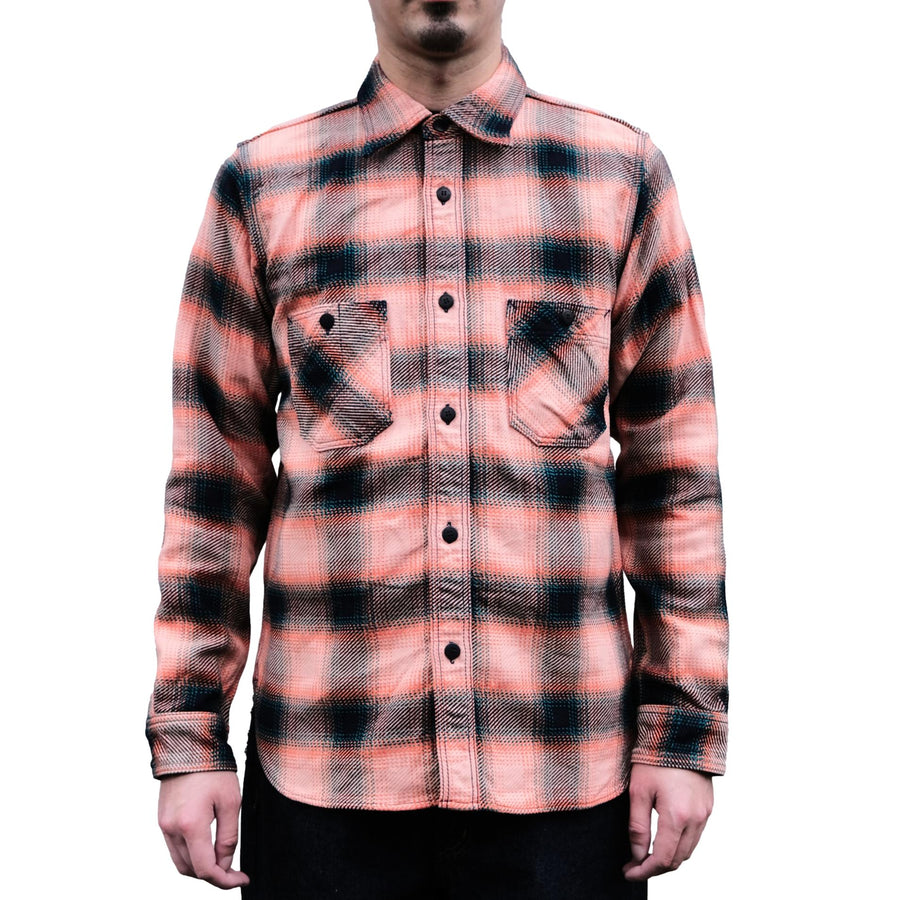 Samurai Jeans SIN25-01 Heavyweight Rope Dyed Indigo Flannel Shirt (Pink)