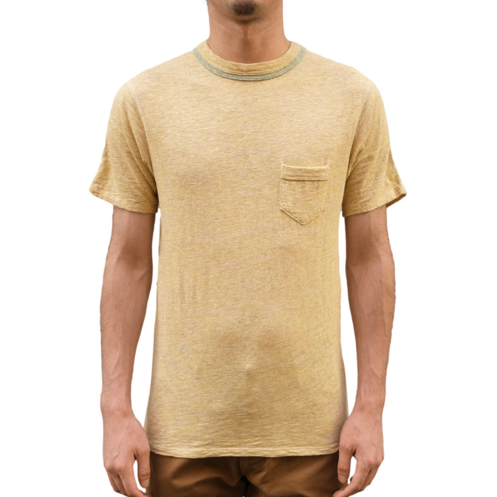 Loop & Weft Double Binder Neck Heather Slub Knit Pocket Tee (Mustard)