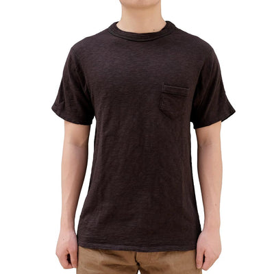 Loop & Weft Double Binder Neck Heather Slub Knit Pocket Tee (Black)