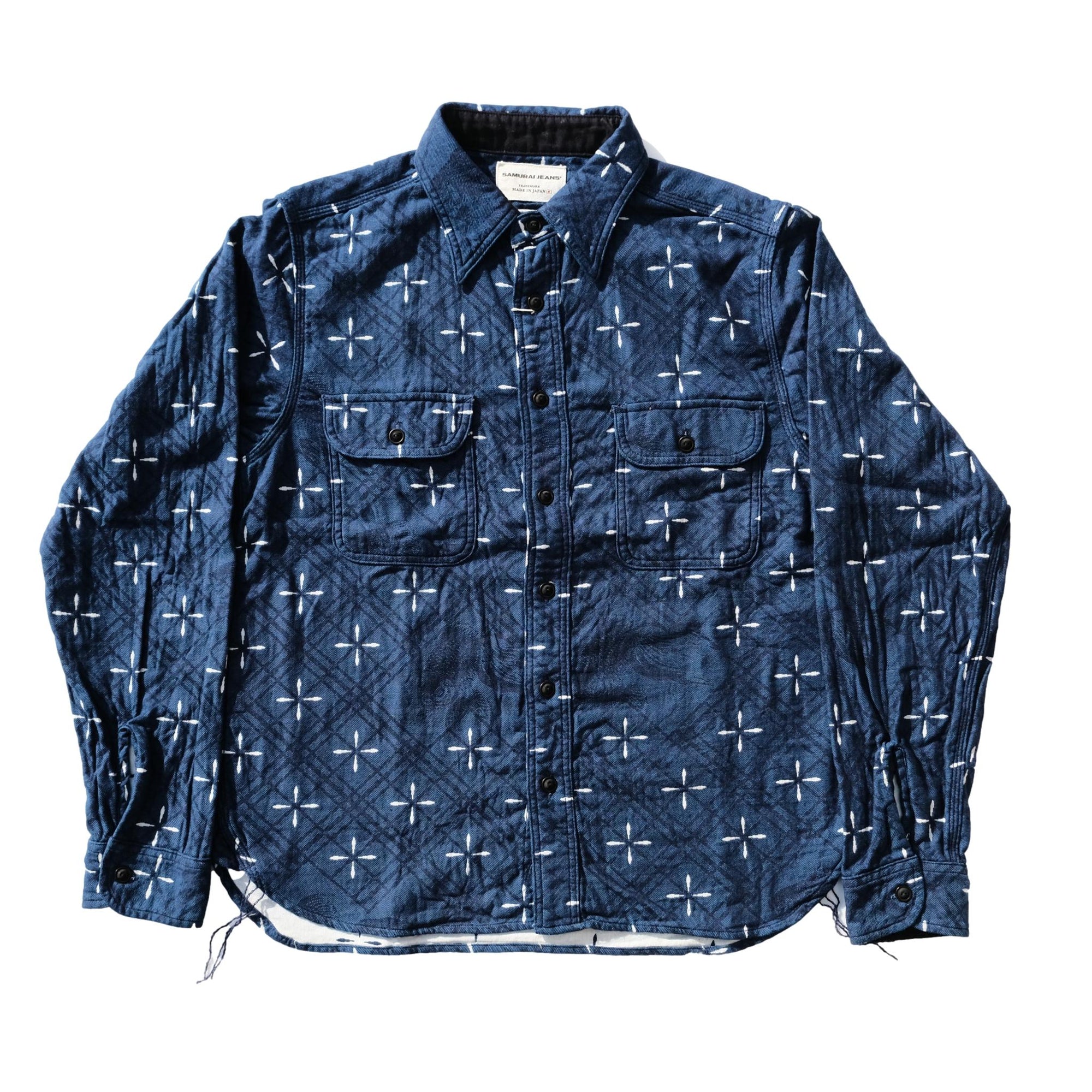 Samurai Jeans SSS25-02 "Kingyo" Natural Indigo Jacquard Work Shirt