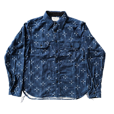 Samurai Jeans SSS25-02 "Kingyo" Natural Indigo Jacquard Work Shirt