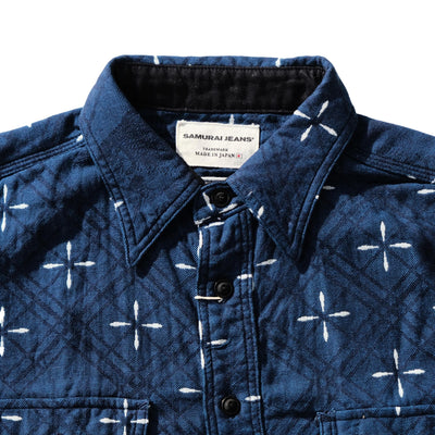 Samurai Jeans SSS25-02 "Kingyo" Natural Indigo Jacquard Work Shirt