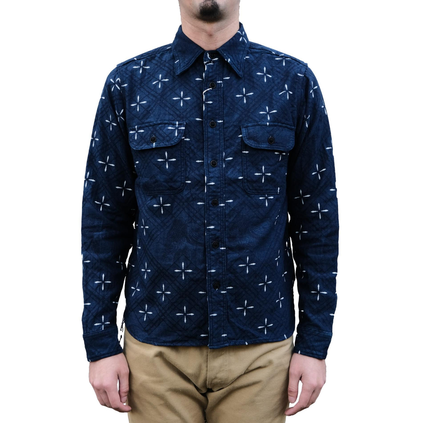 Samurai Jeans SSS25-02 "Kingyo" Natural Indigo Jacquard Work Shirt