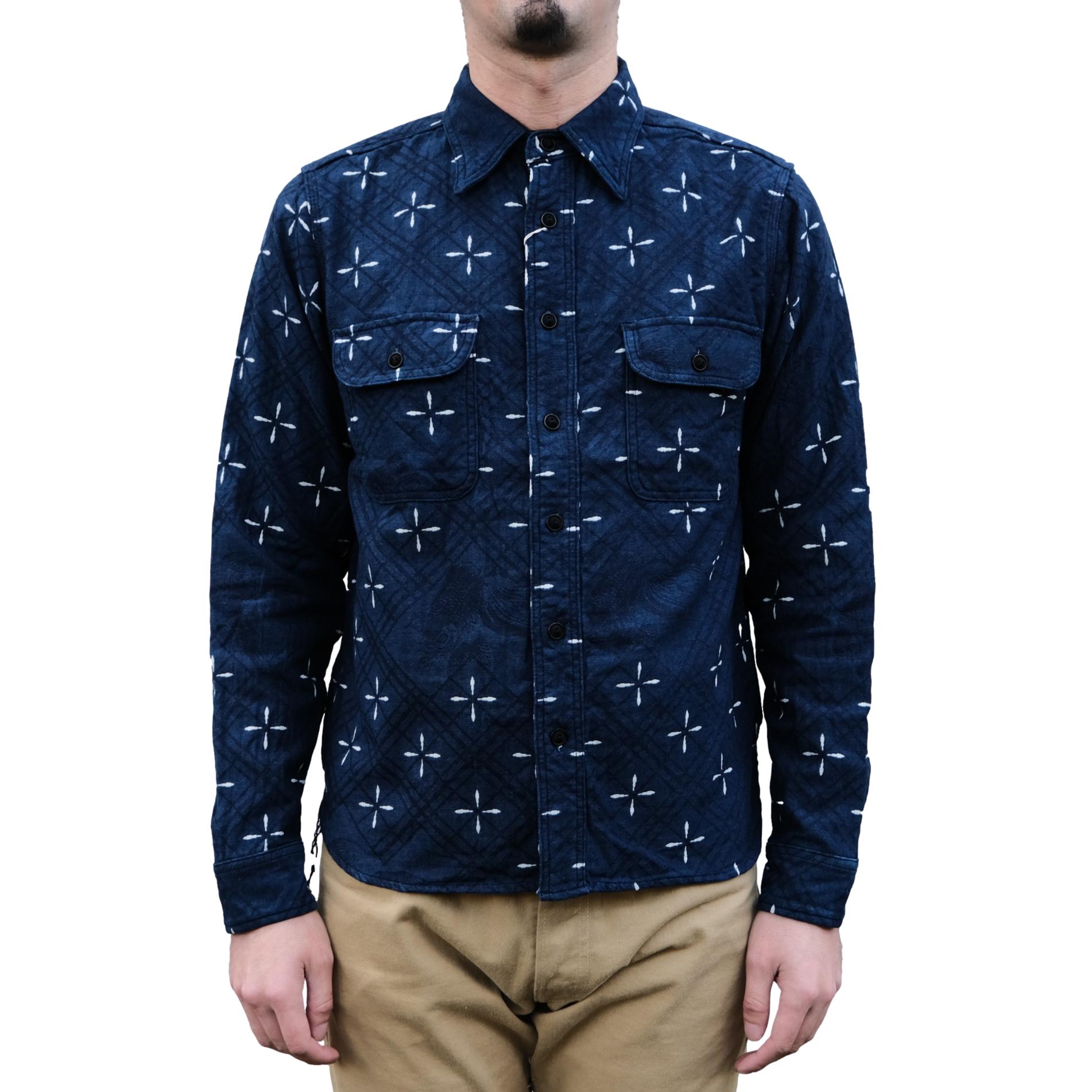 Samurai Jeans SSS25-02 "Kingyo" Natural Indigo Jacquard Work Shirt