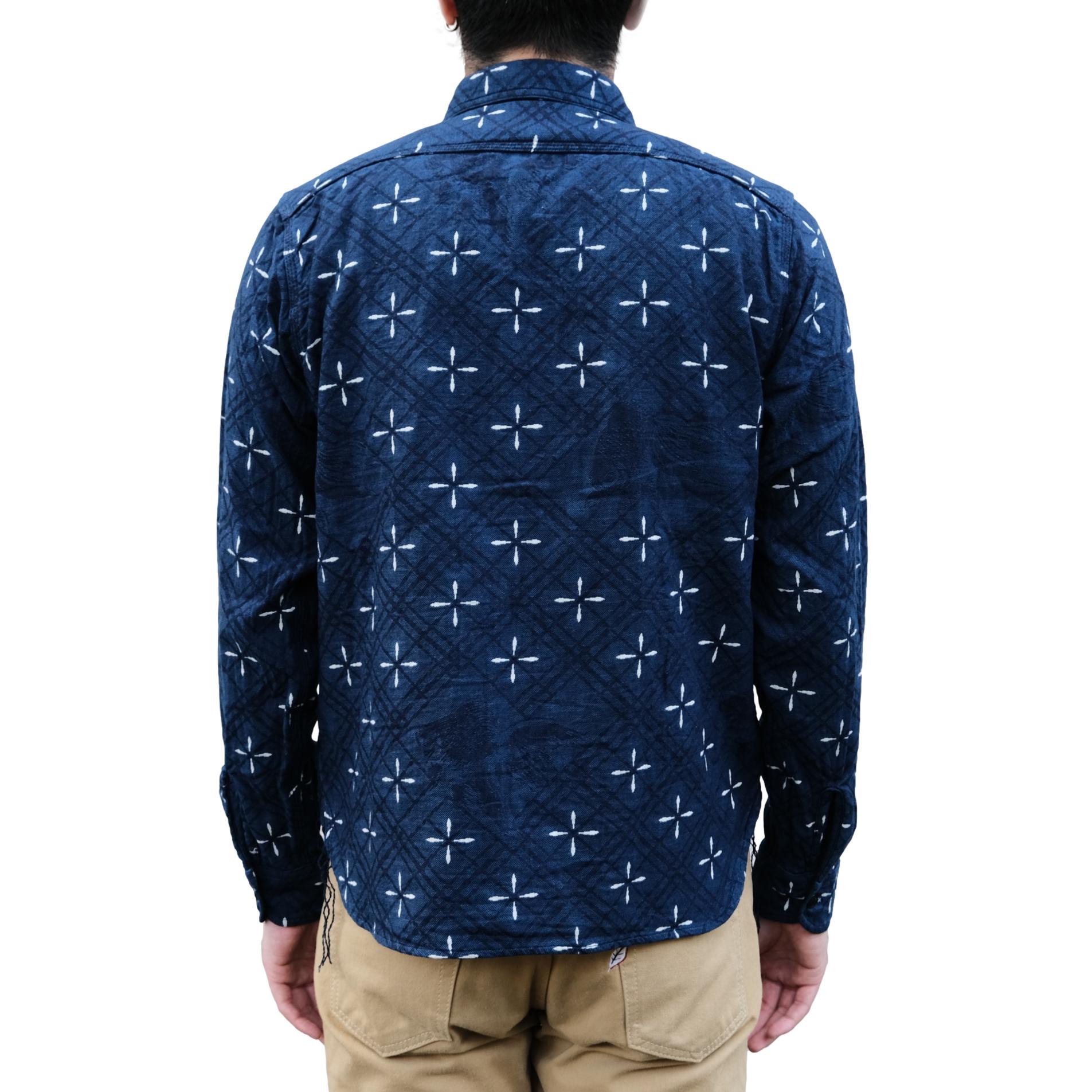 Samurai Jeans SSS25-02 "Kingyo" Natural Indigo Jacquard Work Shirt