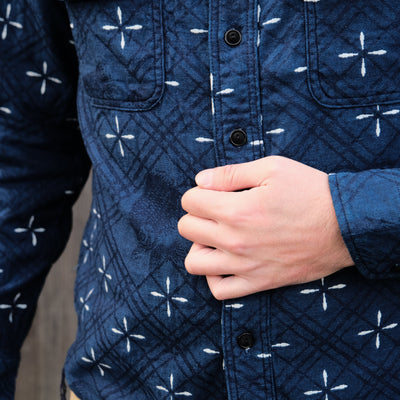 Samurai Jeans SSS25-02 "Kingyo" Natural Indigo Jacquard Work Shirt