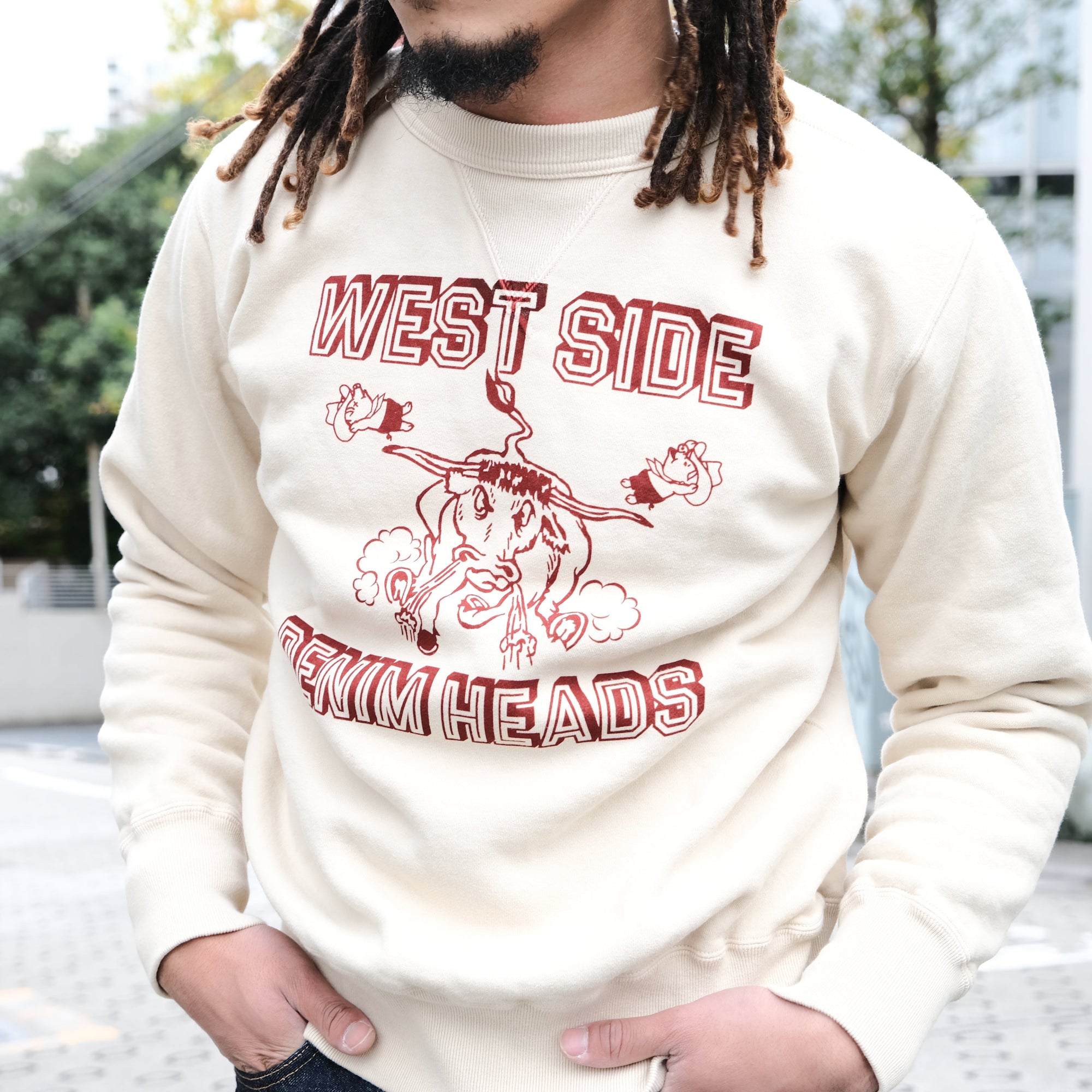 Studio D'Artisan "West Side Denim Heads" Logo Print Crewneck Sweatshirt