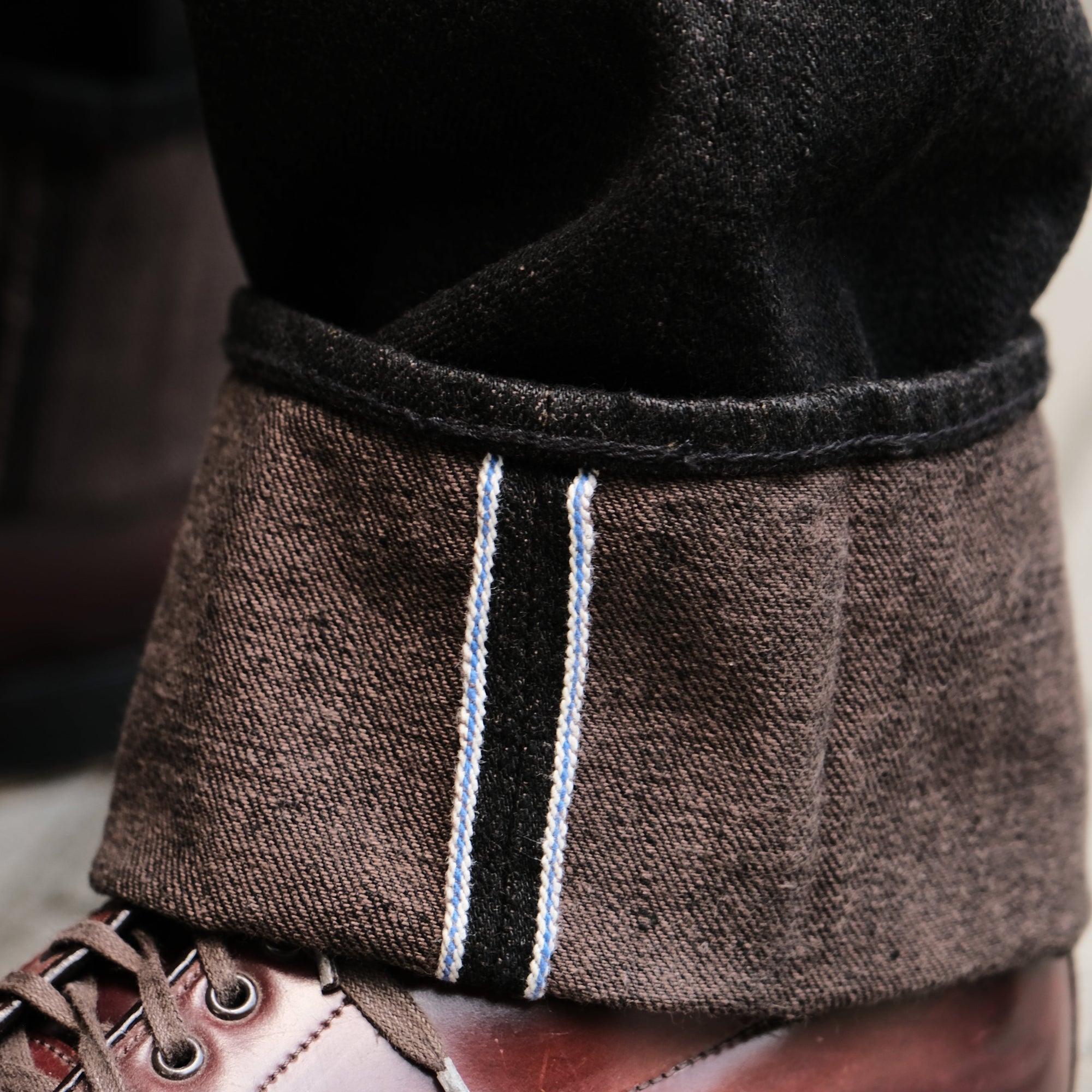Pure Blue Japan TCD-003-BR Black x Brown "Teacore" Dyed Selvedge Jeans (Regular Straight)