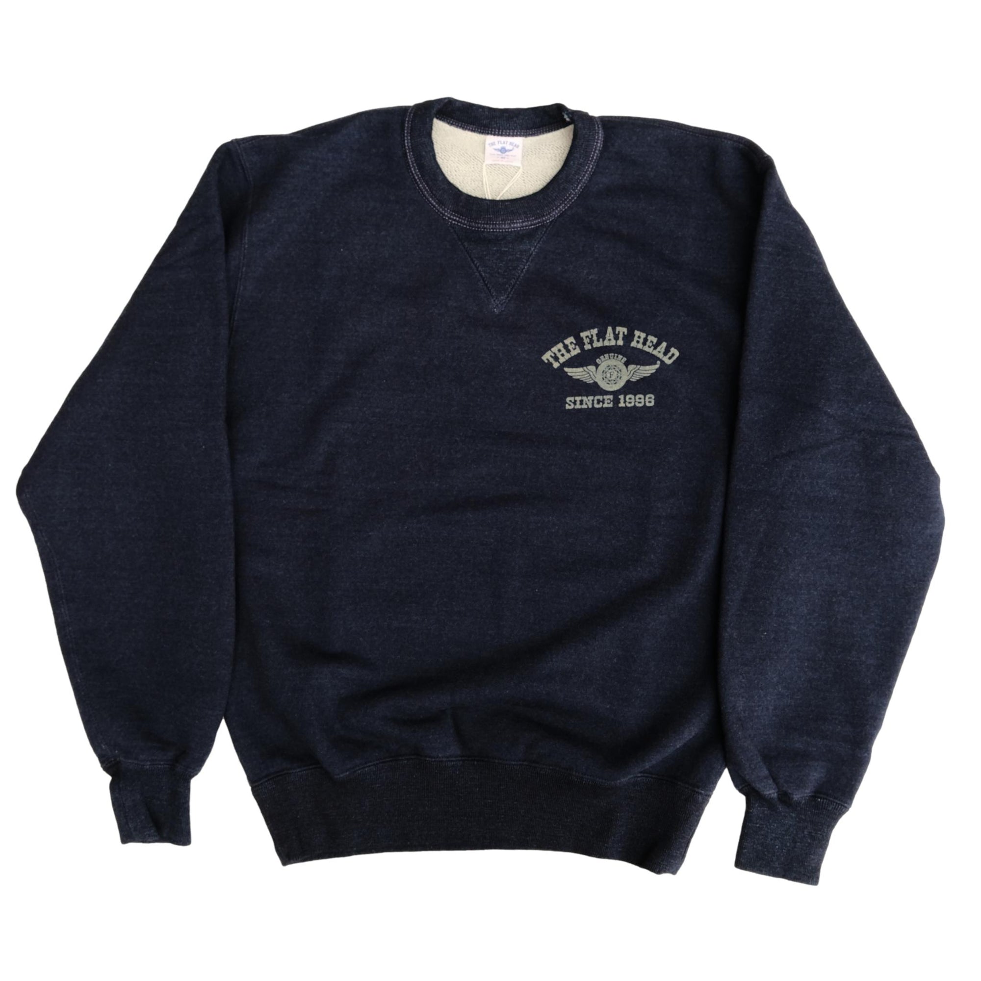 The Flat Head "Flying Wheel" Indigo Dyed Heavyweight Crewneck Sweatshirt