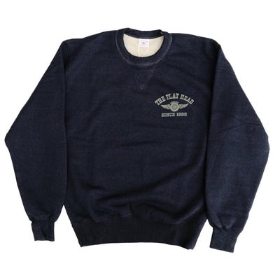 The Flat Head "Flying Wheel" Indigo Dyed Heavyweight Crewneck Sweatshirt
