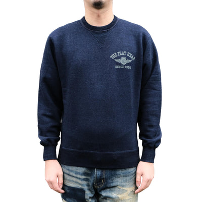 The Flat Head "Flying Wheel" Indigo Dyed Heavyweight Crewneck Sweatshirt