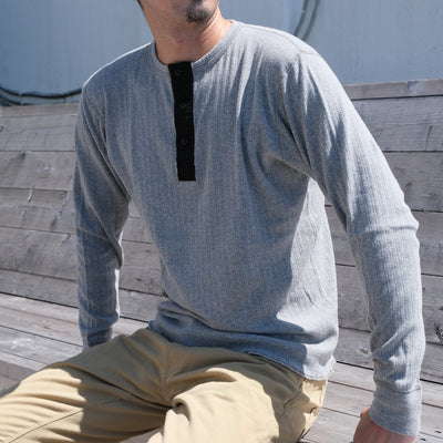 Loop & Weft Smooth Drop Needle Rib Knit L/S Henley (Gray)