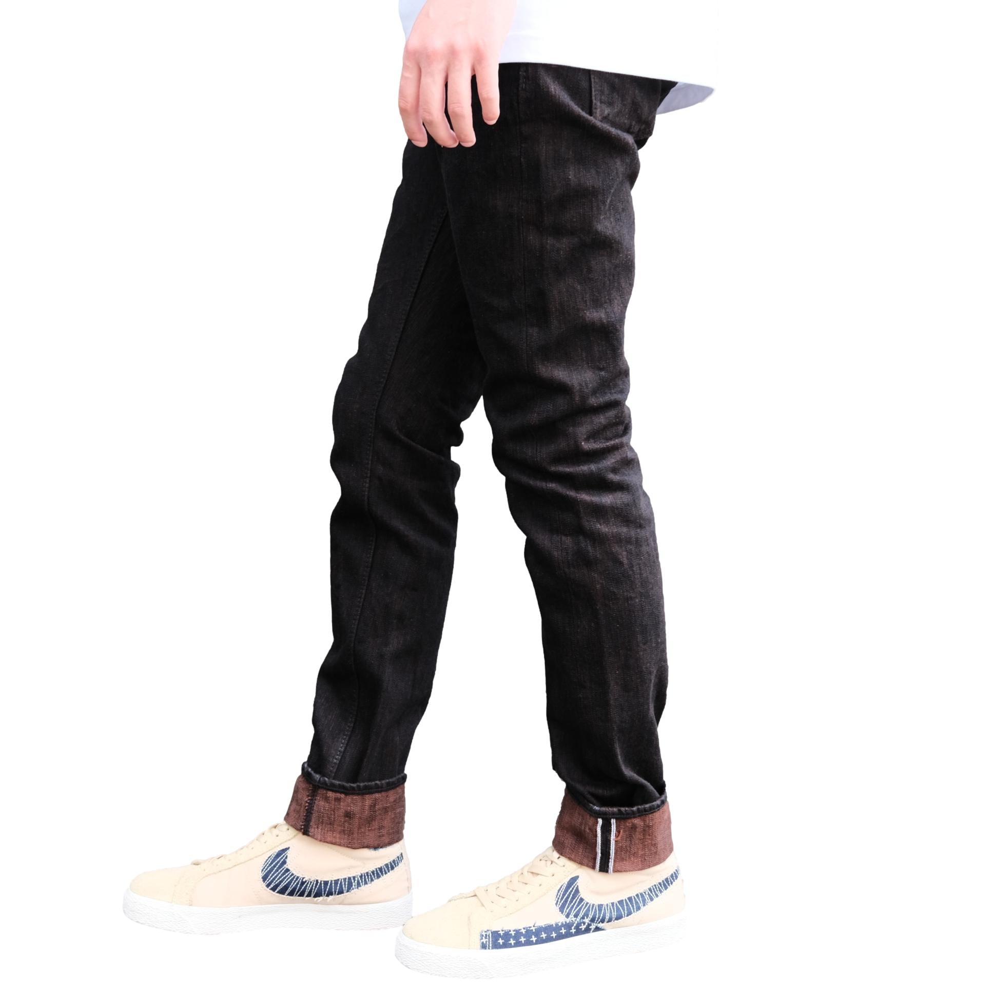 Pure Blue Japan PER-EX-019-BK Black x Kakishibu Selvedge Jeans (Relaxed Tapered)