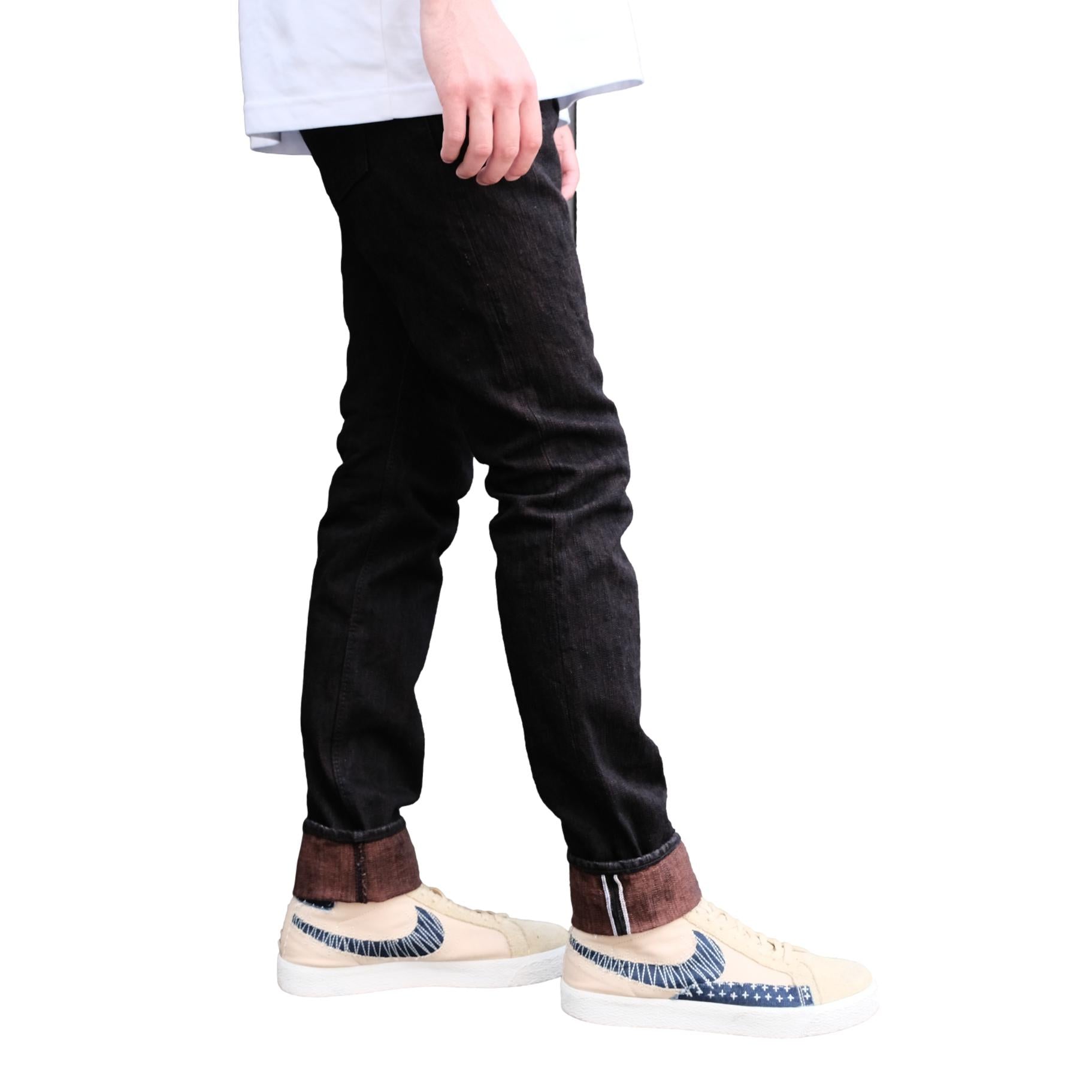 Pure Blue Japan PER-EX-019-BK Black x Kakishibu Selvedge Jeans (Relaxed Tapered)