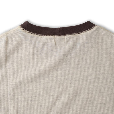 Loop & Weft Double Face Vintage Pinstripe Rib Knit L/S Mock Neck Tee (Two-Tone Gray)