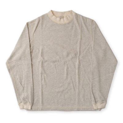 Loop & Weft Double Face Vintage Pinstripe Rib Knit L/S Mock Neck Tee (Gray)