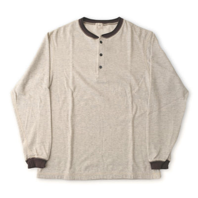 Loop & Weft Double Face Vintage Pinstripe Rib Knit L/S Henley (Two-Tone Gray)