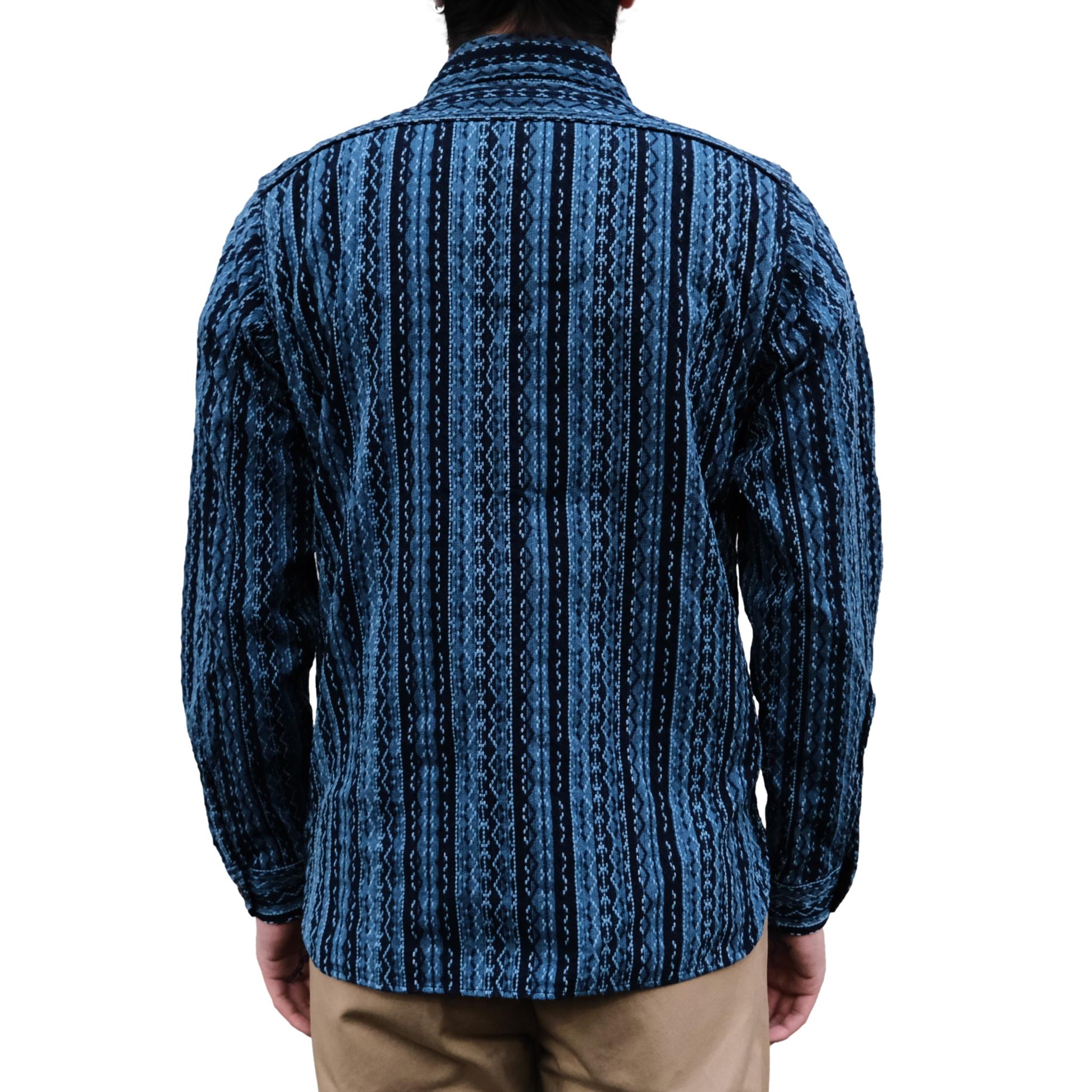 Samurai Jeans SSS25-SKS Natural Indigo Sashiko Stripe Work Shirt