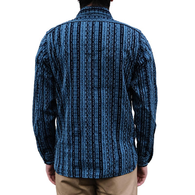 Samurai Jeans SSS25-SKS Natural Indigo Sashiko Stripe Work Shirt