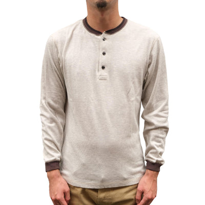 Loop & Weft Double Face Vintage Pinstripe Rib Knit L/S Henley (Two-Tone Gray)